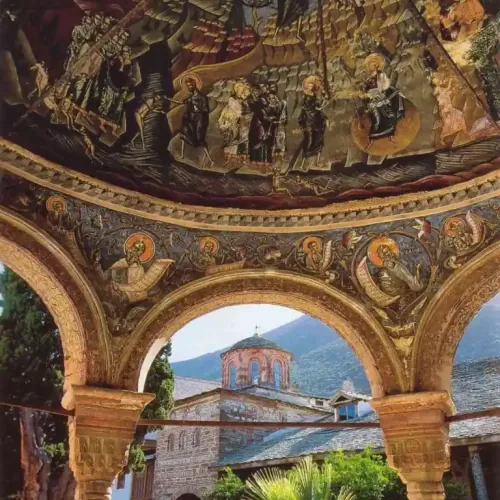 Decorated arches and courtyard at Great Lavra