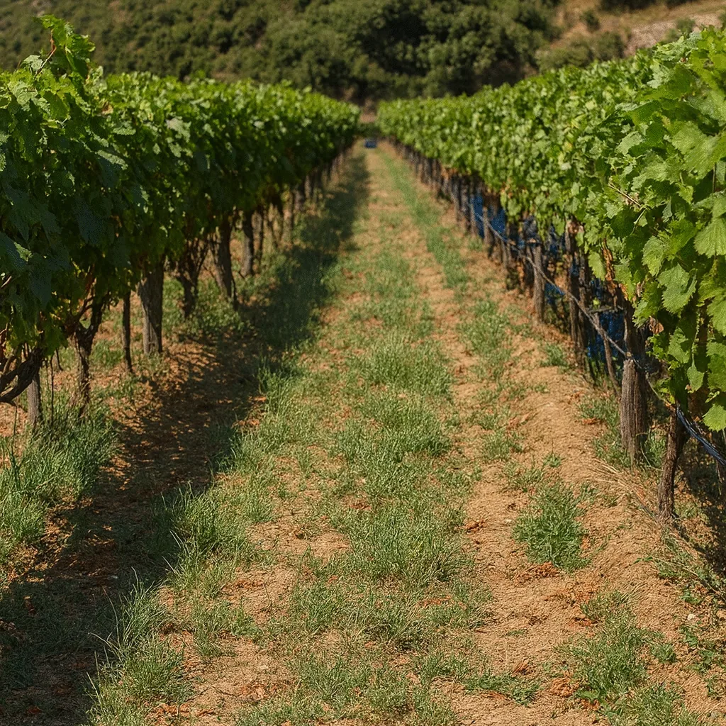Orderly vineyard rows on Mount Athos