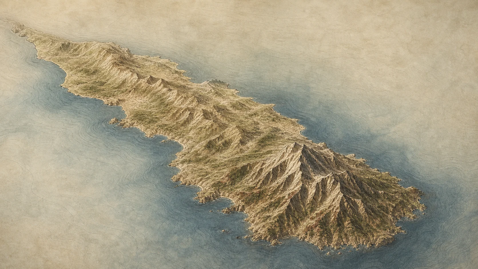 Relief interpretation of the Mount Athos peninsula, northwest to southeast